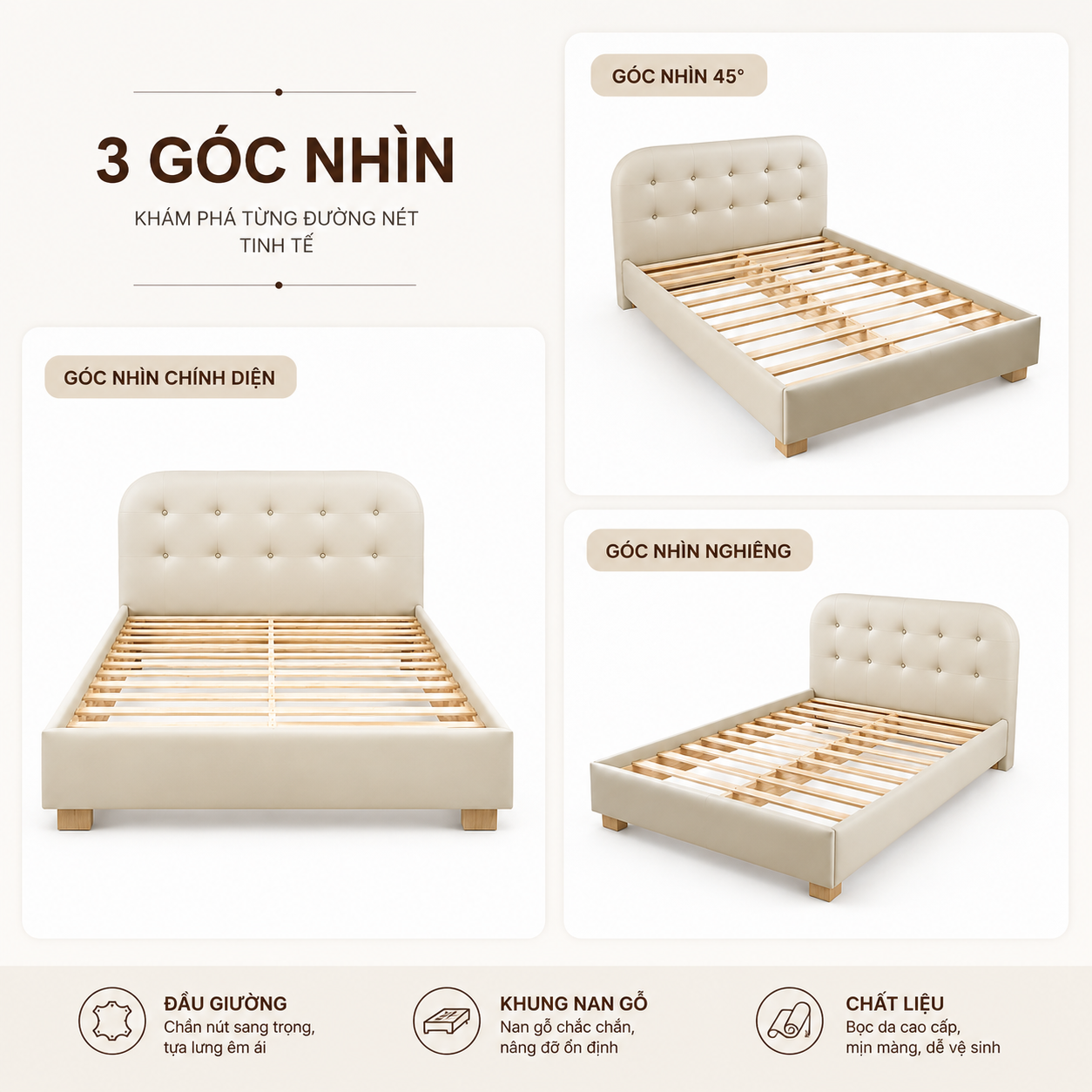 MTGN75 - GIƯỜNG GỖ RÚT NÚT BỌC DA - Ảnh 5